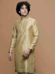 MAAHI FABS Ethnic Motifs Jaquard Weave Mandarin Collar Cotton Thread Work Straight Kurta