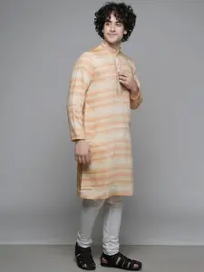 MAAHI FABS Striped Printed Thread Work Mandarin Collar Straight Kurta