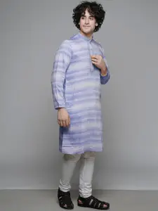 MAAHI FABS Striped Mandarin Collar Embroidered Kurta