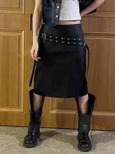 StyleCast Black Straight Knee Length Skirt