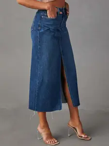 StyleCast Frayed Denim Straight Skirt