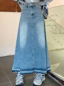 StyleCast Blue Washed Denim Straight Maxi Skirt