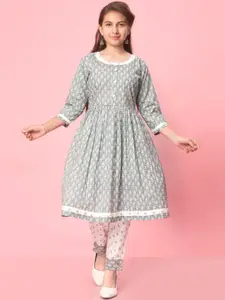 Aarika Girls Ethnic Motifs Printed Round Neck Cotton A Line Kurta