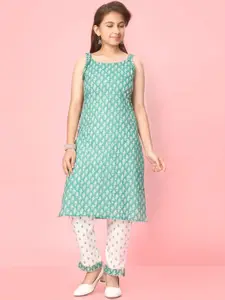 Aarika Girls Ethnic Motifs Printed Boat Neck Cotton Kurta