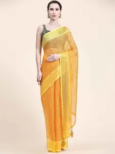 Rujave Gold-Toned & Yellow Leheriya Pure Chiffon Designer Leheriya Saree