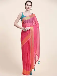 Rujave Peach-Coloured & Rose Gold Leheriya Pure Chiffon Designer Leheriya Saree
