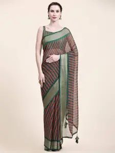 Rujave Green & Green Leheriya Pure Chiffon Designer Leheriya Saree