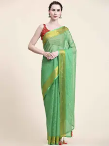 Rujave Olive Green & Lime Green Leheriya Pure Chiffon Designer Leheriya Saree
