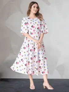 N N ENTERPRISE Floral Printed A-Line Cotton Midi Dress