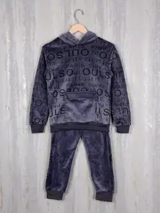Albion Boys Printed Hooded Mid-Rise Pure Cotton Tracksuit