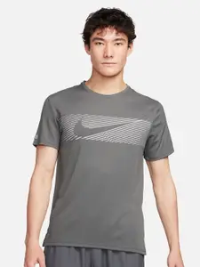 Nike Grey Miler Flash Men Dri-Fit UV Short-Sleeve Running T-Shirt