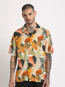 THE BEAR HOUSE Regular Fit Floral Printed Cuban Collar Casual Shirt