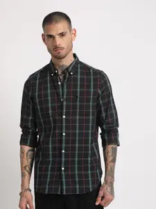 THE BEAR HOUSE Slim Fit Windowpane Checked Button-Down Collar Casual Shirt