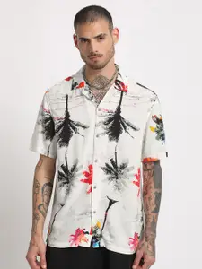 THE BEAR HOUSE Regular Fit Tropical Printed Cuban Collar Casual Shirt
