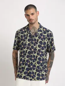 THE BEAR HOUSE Regular Fit Floral Printed Cuban Collar Casual Shirt