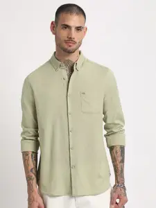 THE BEAR HOUSE Slim Fit Button-Down Collar Cotton Linen Casual Shirt