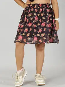 KiddoPanti Girls Floral Printed Flared Skirt