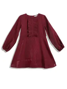 Tommy Hilfiger Girls Abstract Printed Ruffled Puff Sleeves Fit & Flare Dress