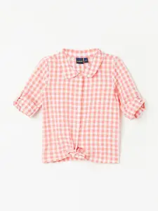 Juniors by Lifestyle Coral Checked Cotton long Top