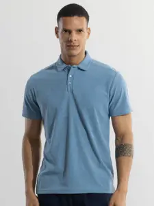Snitch Men Blue Polo Collar Cotton T-shirt