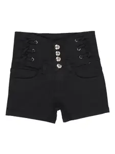 BAESD Girls Black Washed Slim Fit High-Rise Denim Shorts