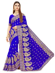 B Bella Creation Blue Embellished Beads and Stones Pure Georgette Heavy Work Saree