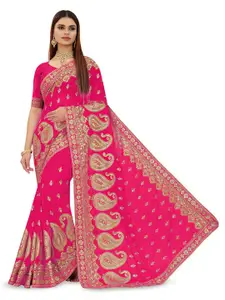 B Bella Creation Pink Embellished Beads and Stones Pure Georgette Heavy Work Saree