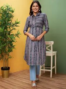 Globus Woven Design Shirt Collar Fusion Kurta