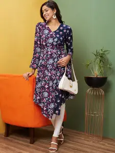 Globus Printed V-Neck Fusion A-Line Kurta