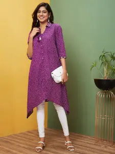 Globus Printed Shirt Collar Fusion A-Line Kurta