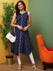 Globus Polka Dot Asymmetric Hem Panelled Fusion A-Line Kurta