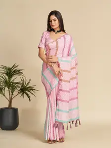 Celeb Styles Pink Sequinned Silk Blend Designer Saree