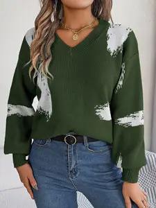 StyleCast Women Green & White Printed Pullover