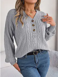 StyleCast Women Grey Cable Knit Pullover