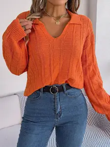 StyleCast Women Orange & scarlet sage Cable Knit Pullover