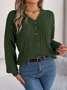 StyleCast Women Green Cable Knit Pullover