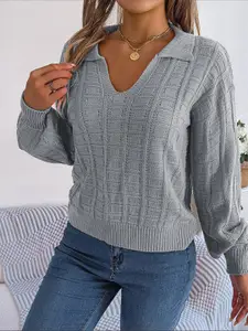 StyleCast Grey Cable Knit Self Design Pullover Sweater