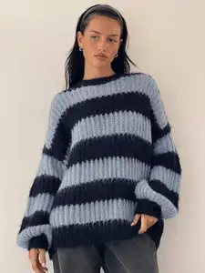 StyleCast Blue Striped Pullover Sweater