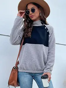 StyleCast Women Grey Colourblocked Sweatshirt