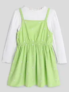 Somersault Girls Polka Dot Printed Corduroy Pure Cotton A-Line Dress