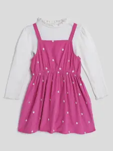 Somersault Girls Polka Dot Printed Corduroy Pure Cotton A-Line Dress