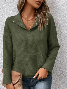 StyleCast Olive Green Self Design Shirt Collar Jacquard Pullover Sweatshirt