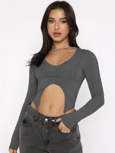 StyleCast Grey Solid Fitted Crop Top