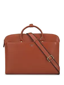 Da Milano Unisex Orange Textured Leather Laptop Bag