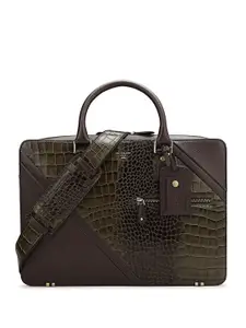 Da Milano Unisex Green Textured Leather Laptop Bag