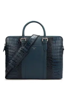 Da Milano Unisex Blue Textured Leather Laptop Bag