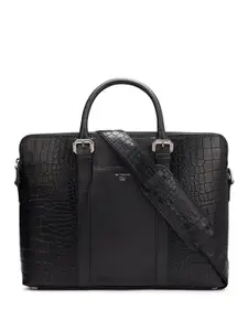 Da Milano Unisex Black Textured Leather Laptop Bag