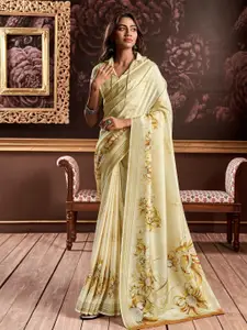 elora Cream-Coloured & Brown Floral Silk Blend Saree