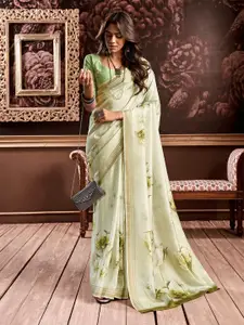 elora Green & Gold-Toned Floral Zari Silk Blend Saree