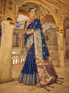 elora Blue & Red Woven Design Zari Silk Blend Kanjeevaram Saree